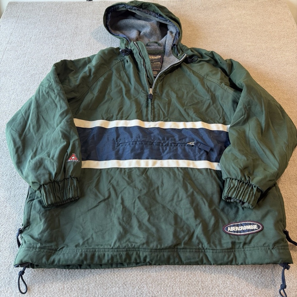 Vintage Abercrombie‎ And Fitch Parkas Green 1/4 Zip Jacket Mens Size Small